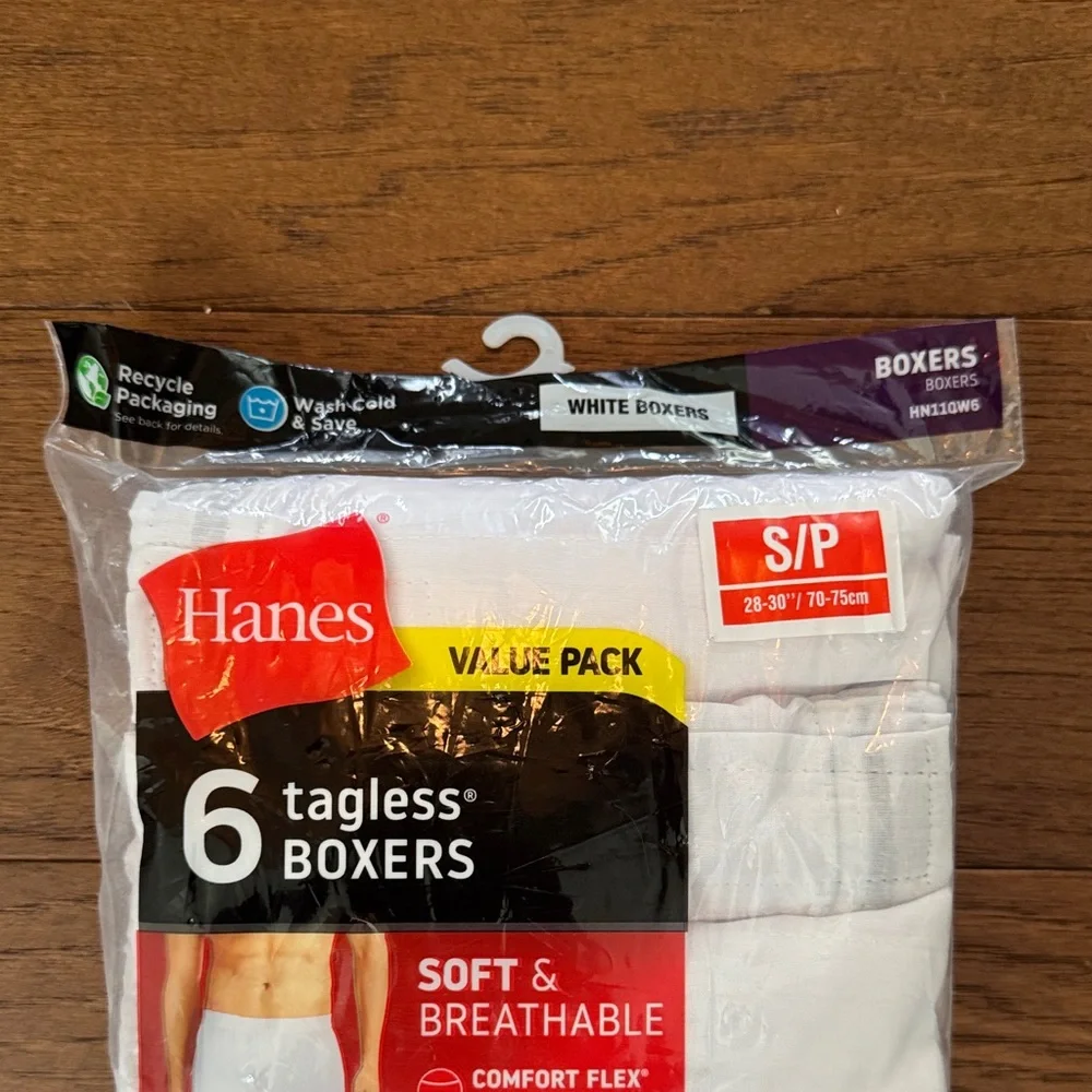 NWT Hanes Men's White Tagless Boxer Briefs Value Pack - 6 Pack